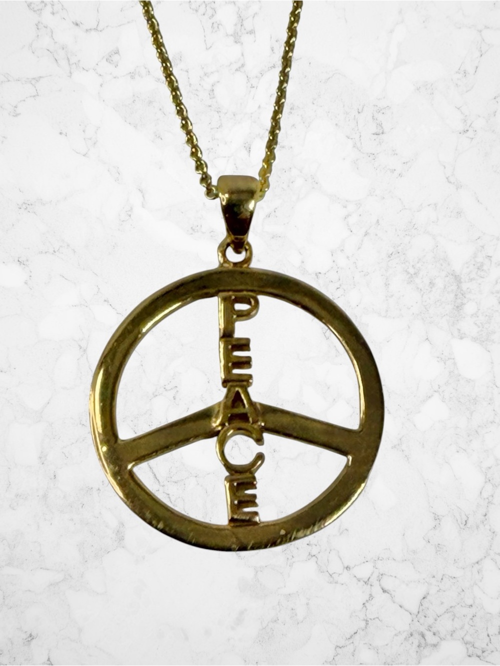 Sterling Silver 925 Peace Sign Pendant Necklace Gold Vermeil Boho Hippie 18”